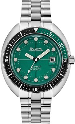 Bulova Oceanographer Automatic Silver Green Dial 44mm Men#x27;s Watch 96B322