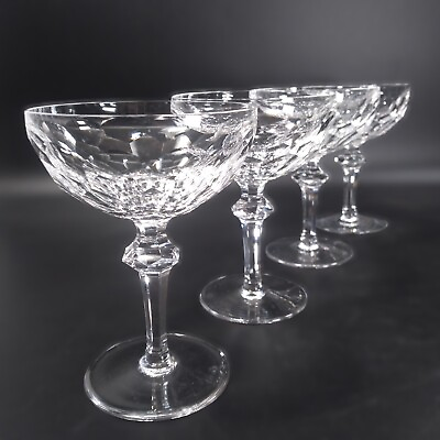 #ad 4 Waterford Curraghmore Clear Crystal Champagne Tall Sherbet Glasses Goblets