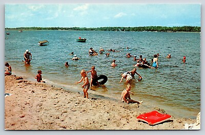 #ad Children Swimming At The Beach Vintage Postcard