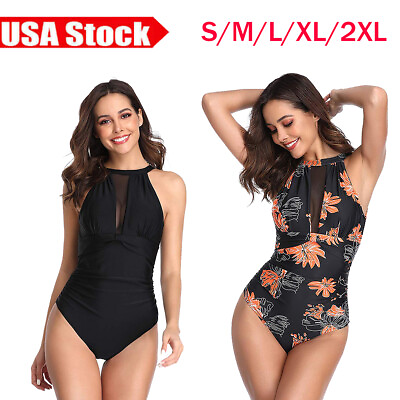 Women#x27;s Swimsuit Black Mesh Spliced Backless One Piece Swimming Bathing Suit