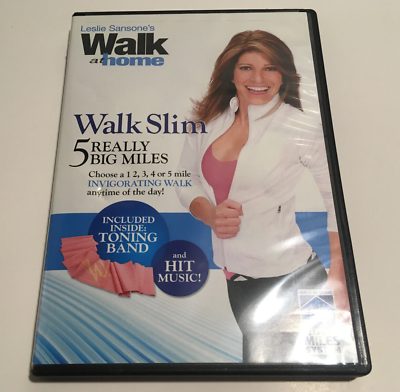 #ad #ad Leslie Sansone: Walk Slim 5 Really Big Miles DVD W Toning Band Case Crack