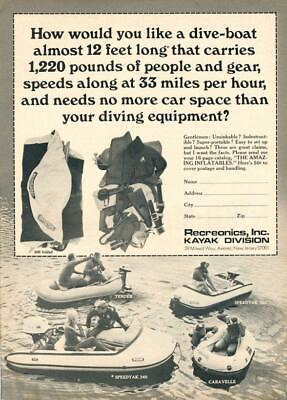 #ad #ad 1970 Recreonics Kayak Inflatable Boat PRINT AD Tender Speedyak Caravelle