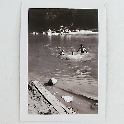 Trinity River Swimming Hole Photo 1940s California Vintage Snapshot 40s CA A1535