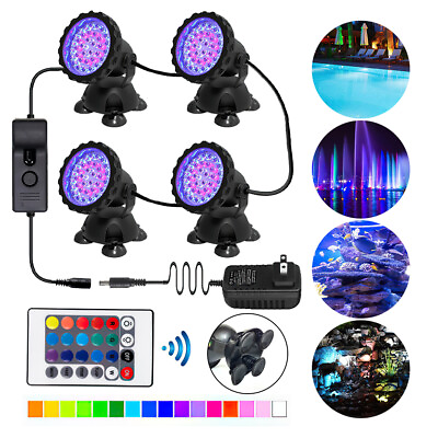 #ad Set 8 Submersible 36 LED RGB Pond Spot Lights Underwater Pool Fountain Remote