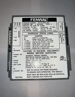 FENWAL 35 673902 561 Ignition Control Module 24 VAC RAYPAK 007374F