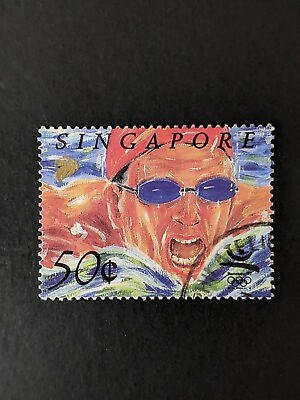 1992 Singapore Swimming 50C Postmark Stamp