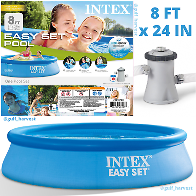 INTEX 8#x27;x24quot; Easy Set Round Inflatable Above Ground Pool with Filter Pump NEW