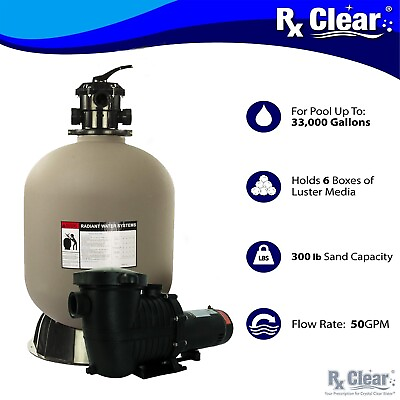 #ad Rx Clear Radiant 24quot; In Ground Swimming Pool Sand Filter System w .90 THP Pump