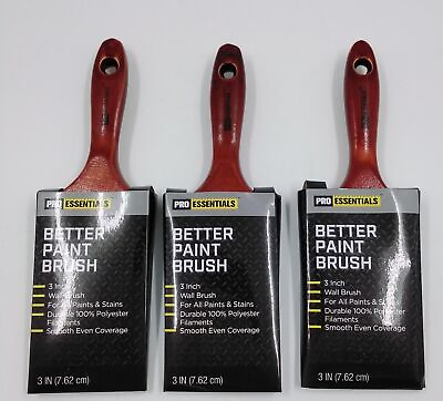 #ad Lot 3 Pro Essentials Better Paint Brush 3quot; Wall Brush 100% Polyester Filaments