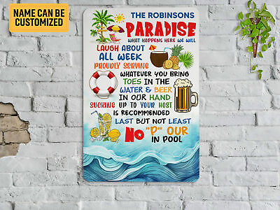 #ad Custom Swimming Pool Paradise Metal Sign Funny Pool Rules Pool Bar Decor Summer