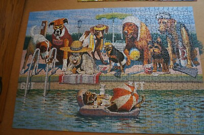 #ad FX SCHMID JIGSAW PUZZLE HAPPY HOUR USED Swimming Pool Dogs 1000 Pieces
