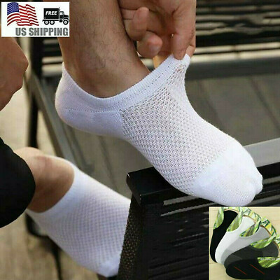#ad 10Pack Men Bamboo Cotton No Show Socks Low Cut Casual Sport Solid Nonslip Summer
