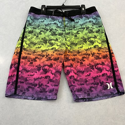 #ad Hurley Board Shorts Boys 30x9quot; Bathing Suit Neon Digi Camouflage Swimming Trunks