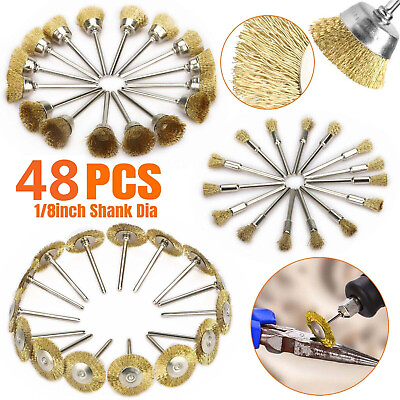 48Pcs Brass Wire Wheel Cup Pen Brush Mix Set For Dremel Rotary Tool Die Grinder