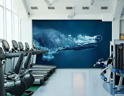 #ad 3D Swimming G8861 Gym Wallpaper Wall Murals Removable Self adhesive Erin
