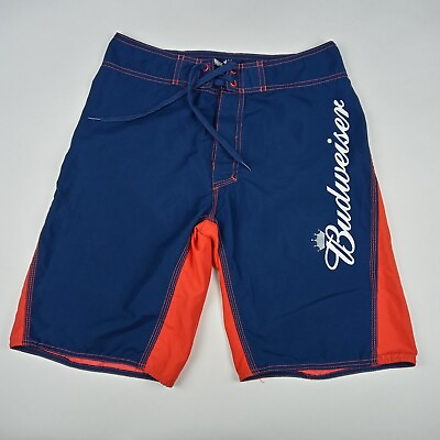 #ad BUDWEISER Beer Board Shorts Unlined Swimming Trunks 2011 Red Blue Men#x27;s Size 30