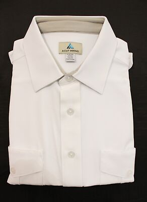#ad A Cut Above Men#x27;s Long Sleeve Solid Fitted Tropo Button Down JL3 White US:17