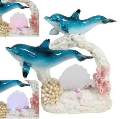 #ad #ad Blue Dolphins Family Swimming Over Acrylic Art Coral Reef LED Light Figurine