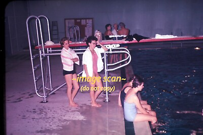 #ad Women at a Swimming Pool w Diving Board in 1962 Original Slide aa 20 12a