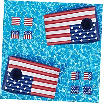 #ad Pool Cornhole Inflatable 2 Sets 4th of July Swimming Pool Games for Flag