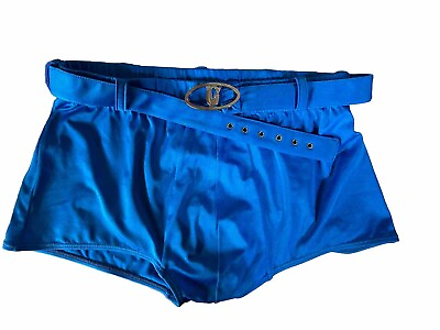 #ad Vintage Versace Mare Men’s Swim Briefs Shorts Size 48 Blue With Belt Rare