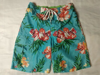 MERONA Board Shorts Men#x27;s Size small Swimming Lined tropical hibiscus teal