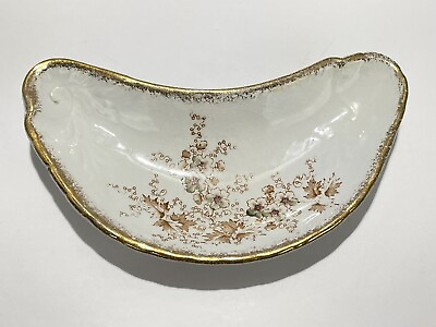 #ad 3 Antique K.t. amp; K Bone China Kidney Shaped Dish Bowls Brown Floral Decoration