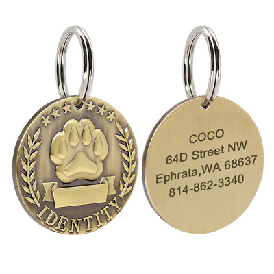 BRASS DOG TAGS MILITARY PERSONALIZED CUSTOM PET NAME ID ENGRAVED FOR COLLAR
