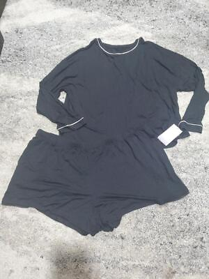 Women#x27;s Stars Above 2 Piece Pajama Set Long Sleeve Shirt and Shorts Black XXL