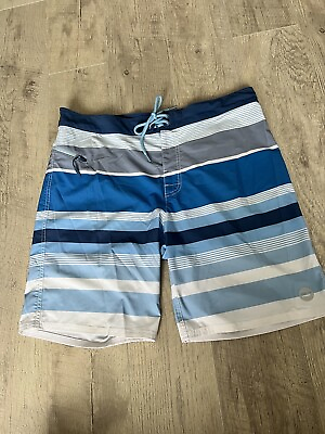 #ad Vineyard Vines Blue Stripes Board Shorts Performance Swim Trunks Men’s Size 34