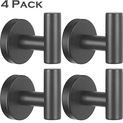 #ad 4 Pack Matte Black Stainless Steel Coat Robe Hat Clothes Hook Modern Wall Holder