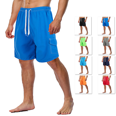 Men#x27;s 3 Pocket Cargo Swim Trunks Swimming Shorts Suit Beach Surf Board Wear 3211