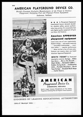 #ad #ad 1946 American Playground Swimming Pool Equipment Andersen IN VTG trade print ad