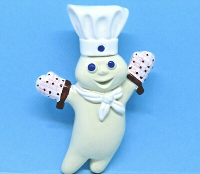 #ad FS New PILLSBURY DOUGHBOY MAGNET CHEF w RED GINGHAM OVEN MITTS GLOVES BY Bamp;M