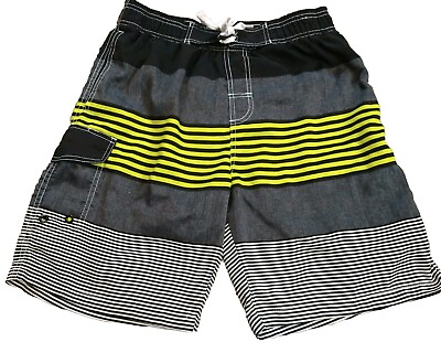 #ad Men#x27;s Taylor Pal Love Mesh Lined Black Stripe Swim Shorts Large