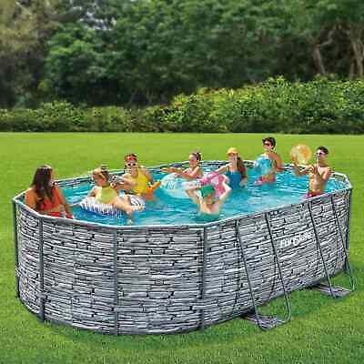#ad New 16 ft Oval Oasis Designer Pool Above Ground Frame Swimming Pool Stone