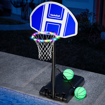 #ad #ad 45#x27;#x27; 59#x27;#x27; Poolside Basketball Hoop w Light 2 Balls Pump Outdoor Swimming Pool