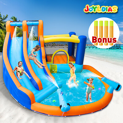 #ad Oversized Inflatable Double Water Slide Bouncer Playhouse Pool 4Water Gun Blower