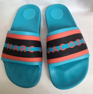 #ad Marc Jacobs Cooper Webbing Aqua Slide Sandal SZ 5