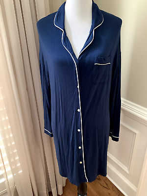 #ad Stars Above nightgown medium m gown sleepshirt navy long sleeve rayon blend knit