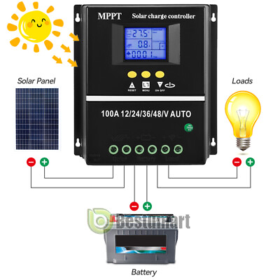 100A MPPT Solar Charger Controller 12V 24V RV Battery Regulator Dual USB Timer