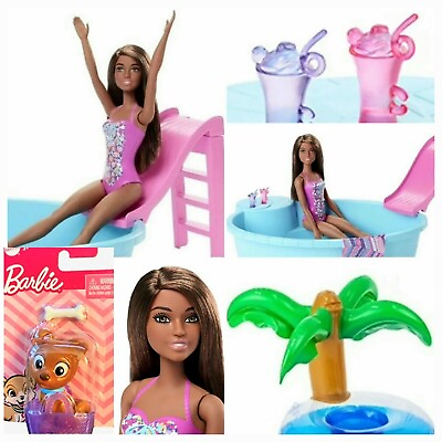 #ad #ad Barbie Blitz Pool Playset Puppy slide 2 Doll Floats Brown Hair Multi Race