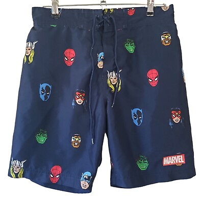 #ad Marvel Men#x27;s Small Swim Trunks Navy Blue Swim Shorts Spiderman Black Panther