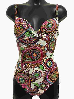 Gottex White floral Padded Underwired Swimsuit 12 Swimming Costume Bathing Suit