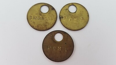 Vintage Lot 3 Brass Tool Check Tags Pump Charger Pump Older AS IS U7