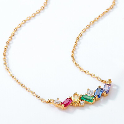 #ad Japanese Light Luxury Rainbow Candy 925 Silver NecklaceWomen Fashion Jewelry