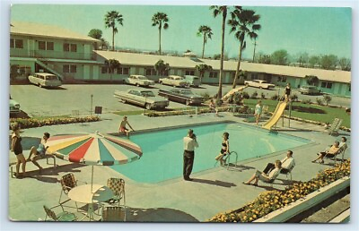 Postcard Desert Inn Motel Blythe CA 1964 swimming pool slide F174