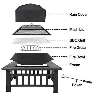 #ad #ad Outdoor 32quot; Metal Firepit Backyard Patio Garden Square Stove Fire Pit With Cover