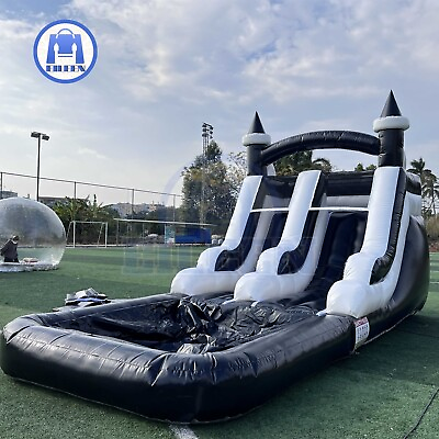 #ad #ad Black white 20x9x13ft Giant Inflatable Water slide with pool for sale