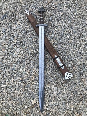 #ad Custom Handmade Damascus Viking Sword Battle Ready Sword with Leather Sheath